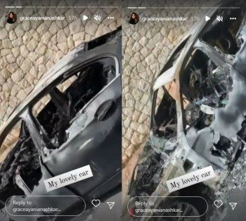 شاهد .. سيارة غريس أيانيان تحترق بالكامل وإبنتا جو أشقر تنجوان من الموت