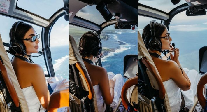 فوق المحيط الهندي – ياسمين صبري سايقة طائرة هليكوبتر .. شاهد