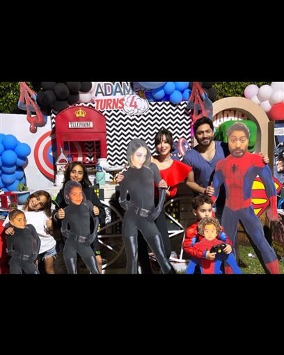 بالصور – تامر حسني يحتفل بعيد ميلاد ابنه علي طريقة سبايدرمان