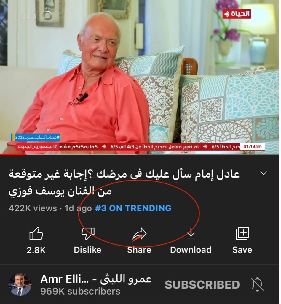 تصريحات الفنان يوسف فوزى عن الزعيم عادل امام “واحد من الناس” تريند رقم ٣ على اليوتيوب