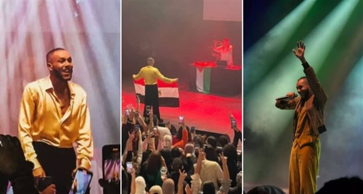 بالصور – ويجز يرفع العلم المصري و الفلسطيني في حفله بلندن