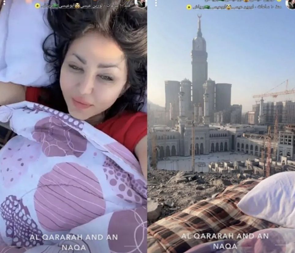 بالصور – السورية لورين عيسى نائمة أمام الحرم المكي