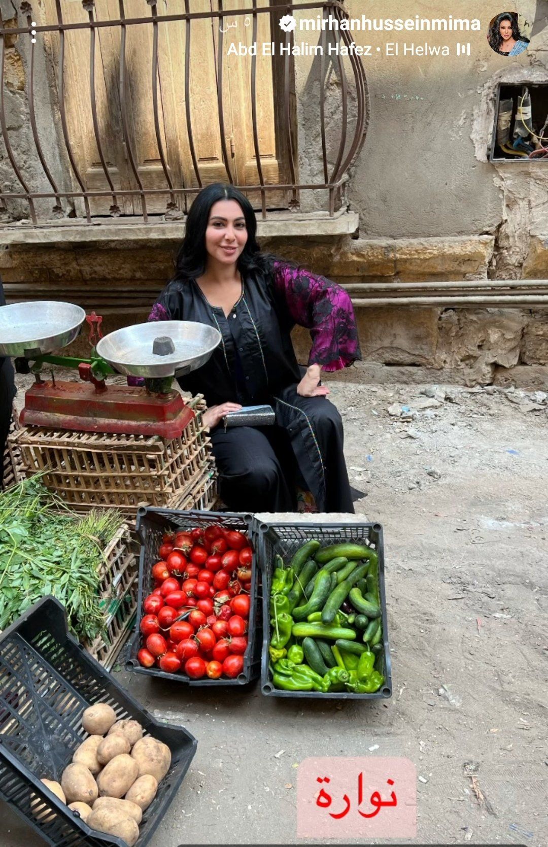 يعيني علي الحلو .. ميريهان حسين قاعدة بتبيع خضار في السوق – شاهد