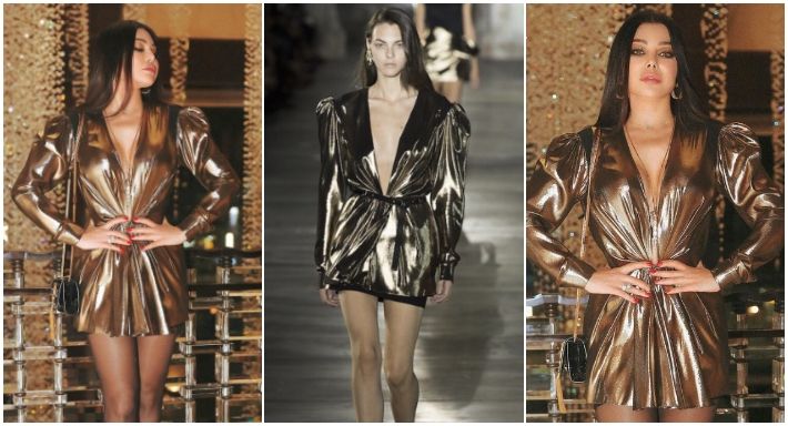 هيفاء وهبي بفستان ذهبي قصير وفتحة صدر طويلة – شاهد