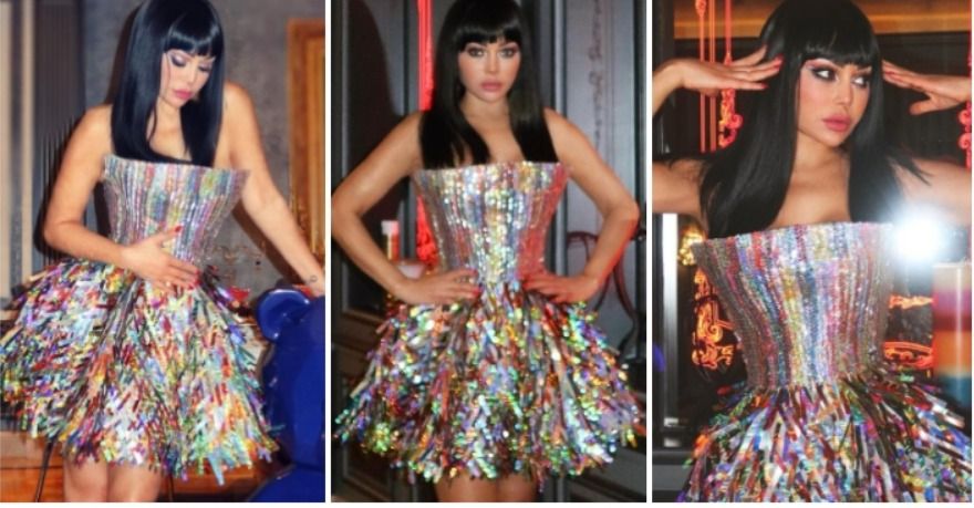 هيفاء وهبي لابسة فستان معمول من زينة رمضان – شاهد