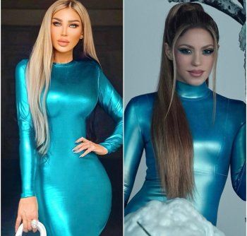 شاهد .. نورهان تقارن نفسها بشاكيرا بارتدائهما الفستان نفسه-بالصورة