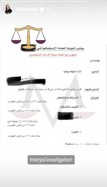 شاهد .. هيفا وهبي تلجاً للقانون والقضية تخرج عن النطاق المحلّي: "تحقيقات الإنتربول".. ما القصّة!