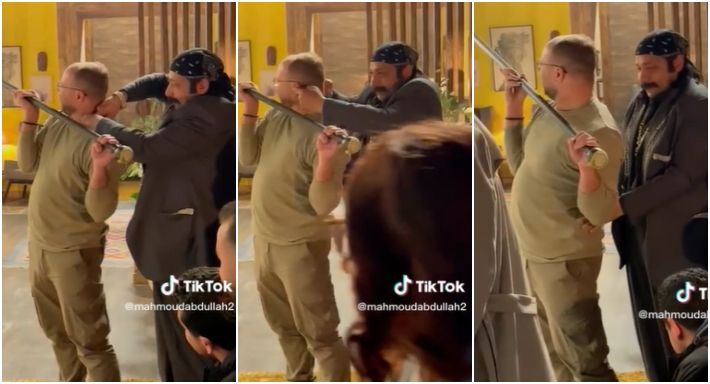 محمد ثروت يداعب طاقم التصوير في كواليس “اللعبة 4”