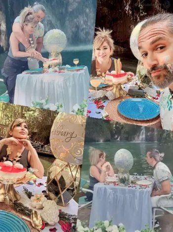 شاهد .. ديمة بياعة وزوجها يحتفلان بذكرى زواجهما في أشهر مكان رومانسي في لبنان -بالصور