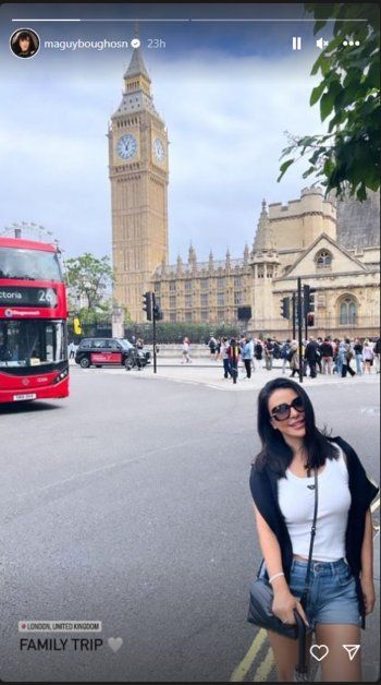 شاهد .. بالصور- من شوارع لندن..ماغي بو غصن تستمتع بوقتها مع عائلتها