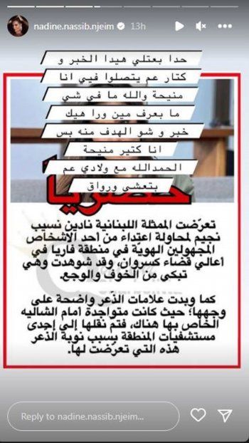 شاهد .. ما قصة خبر تعرض نادين نسيب نجيم للإعتداء ونقلها إلى المستشفى؟