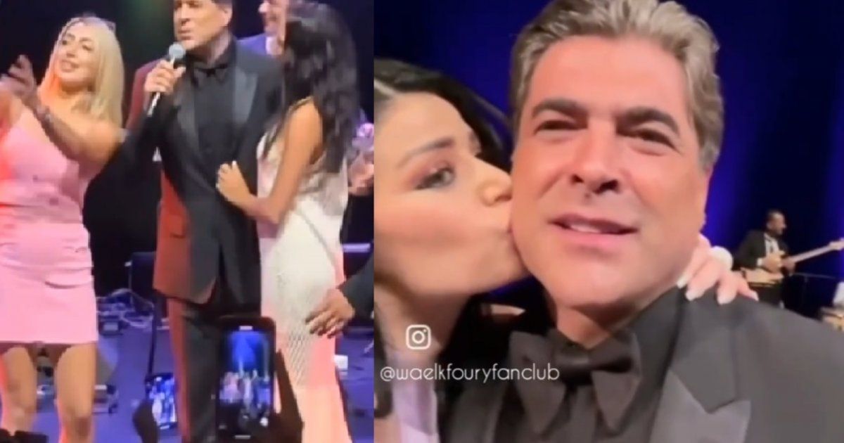 شاهد .. معجبتان تقتحمان المسرح لتقبيل وائل كفوري وردة فعله حديث الجمهور - بالفيديو