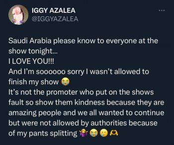 شاهد .. بعد تمزّق سروالها ..إيغي أزاليا تغادر حفلها في الرياض بعد إيقافه-بالفيديو