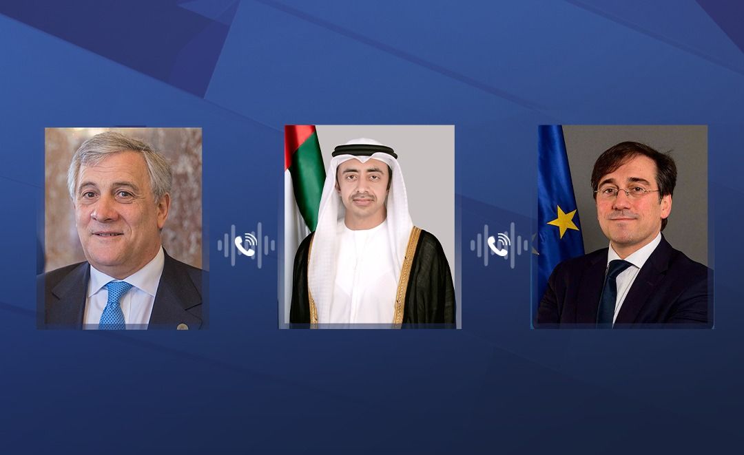 عبدالله بن زايد يبحث هاتفيا مع وزيري خارجية إيطاليا وإسبانيا جهود وقف التصعيد في المنطقة