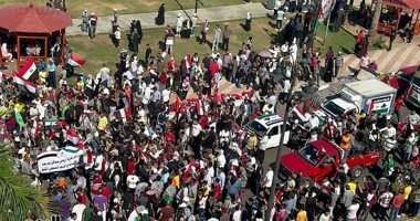 حشود ومسيرات في الحصري لـ دعم فلسطين وتأييد موقف الرئيس السيسي| صور