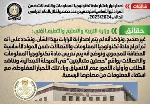 أخبار مصر | إلغاء هذه المادة من المواد الأساسية في المرحلة الابتدائية .. قرار حاسم من الحكومة