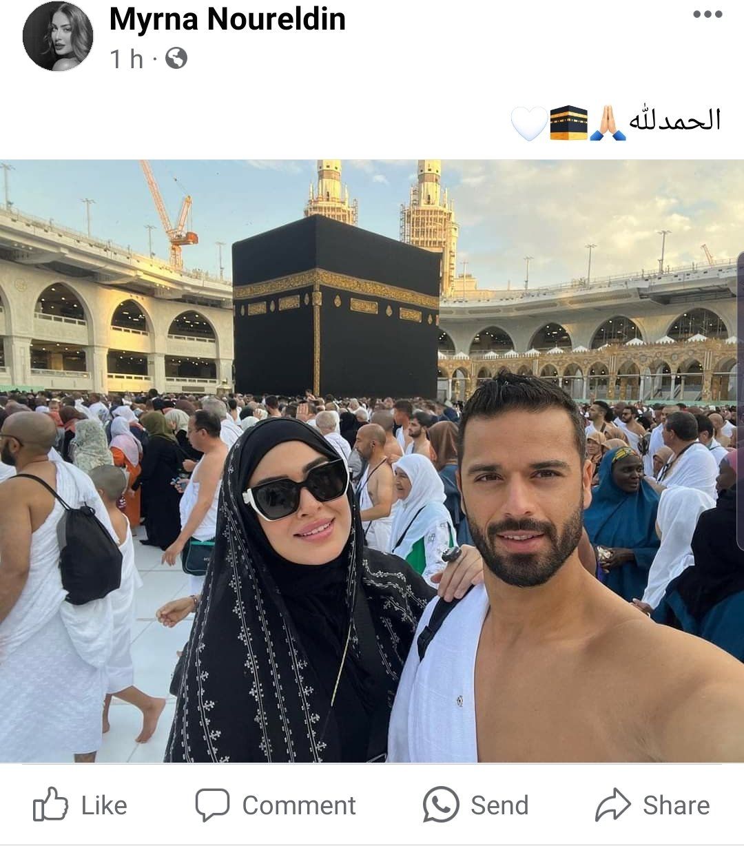 بصحبة زوجها .. ميرنا نور الدين تؤدي مناسك العمرة