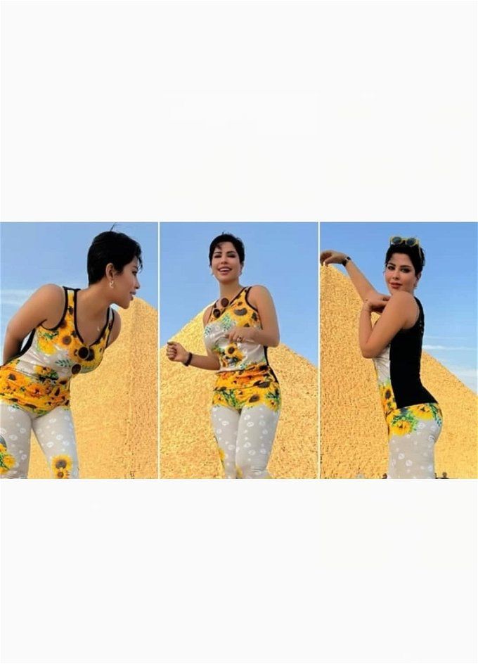 شمس الكويتية بملابس ملفتة تروج للسياحة من أمام الأهرامات.. (صور)