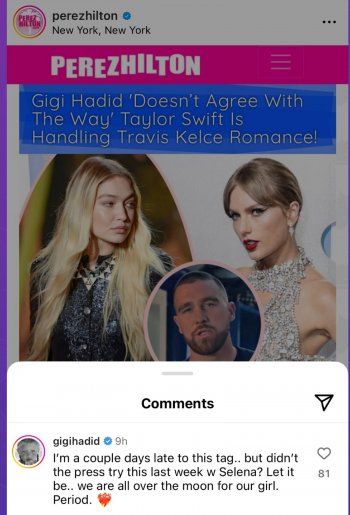 شاهد .. هل غضبت جيجي حديد من علاقة تايلور سويفت وترافيس كيلسي ؟