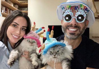 شاهد .. بالصورة- بسنت شوقي تحتفل بعيد ميلاد زوجها وقطتيها.. فما القصة!