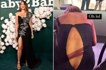 شاهد .. كريسي تايغن تتعرض لموقف محرج..انتزع سحاب فستانها وفُتح أمام الجميع - بالصورة