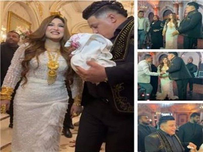 سبوع تاج حمو بيكا.. لقطات فيها دهب وسيارة مكشوفة وقاعة أفراح خطفت الأنظار