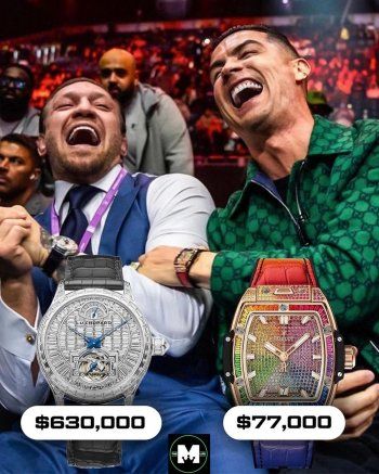 شاهد .. سعر خيالي جداً لساعة كريستيانو رونالدو و كونور ماكغريغور خلال حضورهما مباراة ملاكمة في الرياض