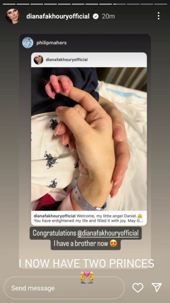 شاهد .. هكذا قام إبن زوج ديانا فاخوري بتهنئتها بولادة إبنها الأول!