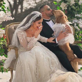 شاهد .. أحمد الفيشاوي يثير الجدل برفقة مي سليم بثوب الزفاف ويعلق :"متزوجان حديثاً"-بالصور