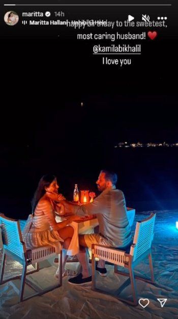 شاهد .. بصورة رومانسية للغاية.. ماريتا الحلاني تحتفل بعيد ميلاد زوجها