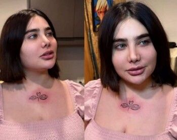 شاهد .. أنجي خوري تحصل على وشم إسم "أدهم نابلسي" على صـ ـدرها - بالصورة