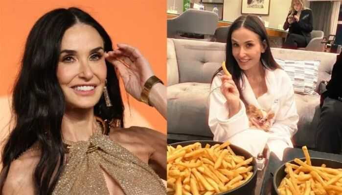 شاهد .. ديمي مور تتجاوز خسارتها للأوسكار بتناول البطاطس المقلية