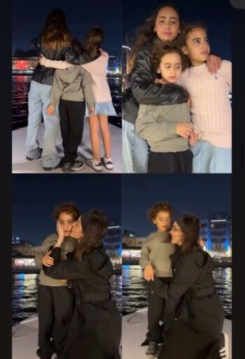 شاهد .. بسمة بوسيل تقضي أوقات مميزة مع أولادها على ضفاف النيل