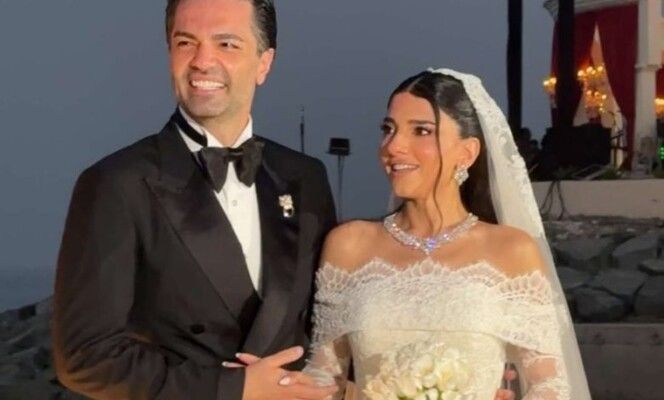 شاهد .. شقيقة رامي سامو تخطف الأنظار في حفل زواجه من نارين بيوتي