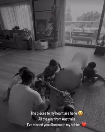 شاهد .. دانييلا رحمة بلحظات عائلية مع أطفال شقيقتها... وناصيف زيتون يشاركهم اللعب