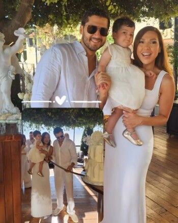 شاهد .. ممثل سوري يحتفل بعمادة إبنته مع زوجته اللبنانية - بالصور