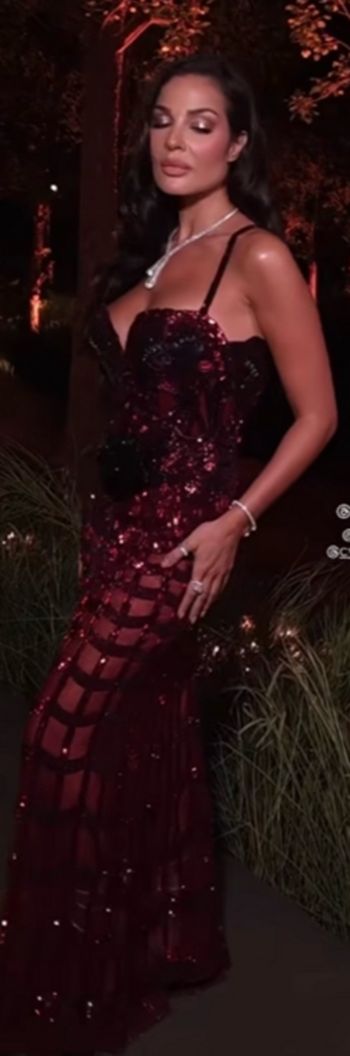 شاهد .. إطلالة أنيقة لـ نادين نسيب نجيم في زفاف سيليو إيلي صعب وزين قماطي