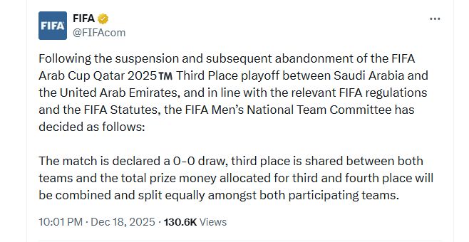 عادل عقل: فيفا يحسم مصير برونزية كأس العرب بين السعودية والإمارات.. فيديو