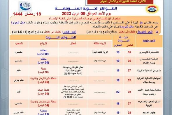 “ارتفاع بالحرارة وأمطار رعدية”.. الأرصاد تكشف تفاصيل طقس 18 رمضان